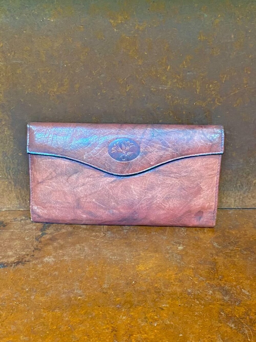 Buxton Heiress Wallet Coin Purse Clutch Brown Cowhide Leather Brown Red